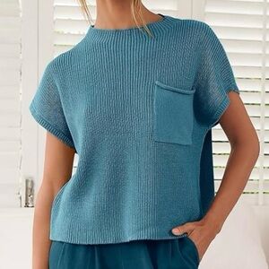 ANRABESS Women's Knit Sweater Vest Teal Blue Size Medium